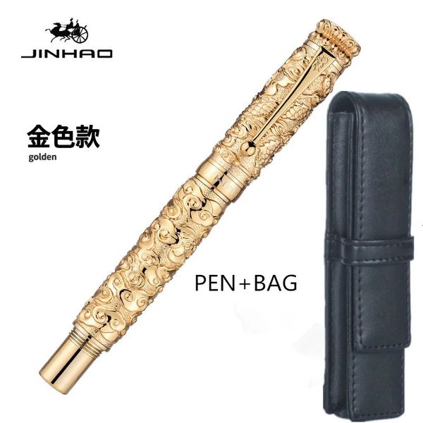 Luxo jinhao todo o metal dourado caneta fonte requintado coleção caneta de tinta conjunto caixa de presente escritório de negócios presente caneta de tinta 240123