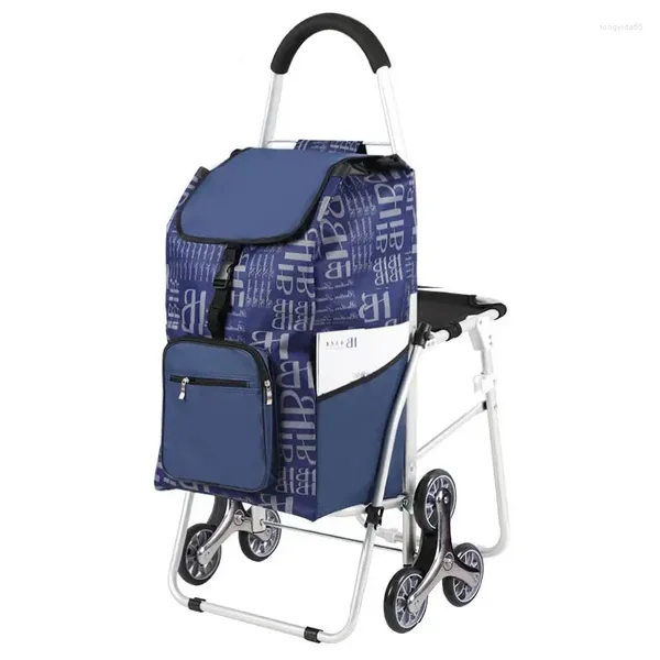 Aufbewahrungstaschen, zusammenklappbarer Ziehwagen, kann auf Lagerrädern sitzen, Einkaufen, Zuhause, Aluminiumlegierung, mit Sitz, Kletterwagen, wasserdichte Oxford-Tasche