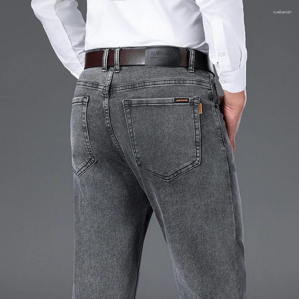 Jeans da uomo Primavera Autunno Lusso Sciolto Business Casual Grigio Stile classico Pantaloni dritti in denim elasticizzato Pantaloni di marca maschile