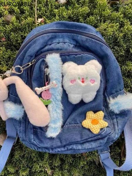 Sacos escolares japoneses vintage mulheres mochilas denim bonito mochilas harajuku azul mochila estudantes kawaii moda senhoras saco estilo preppy