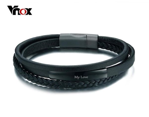 Vnox Bracciale in vera pelle per uomo Identificazione ID in pelle multistrato Gioielli casual maschili Servizio inciso Y18917099215510