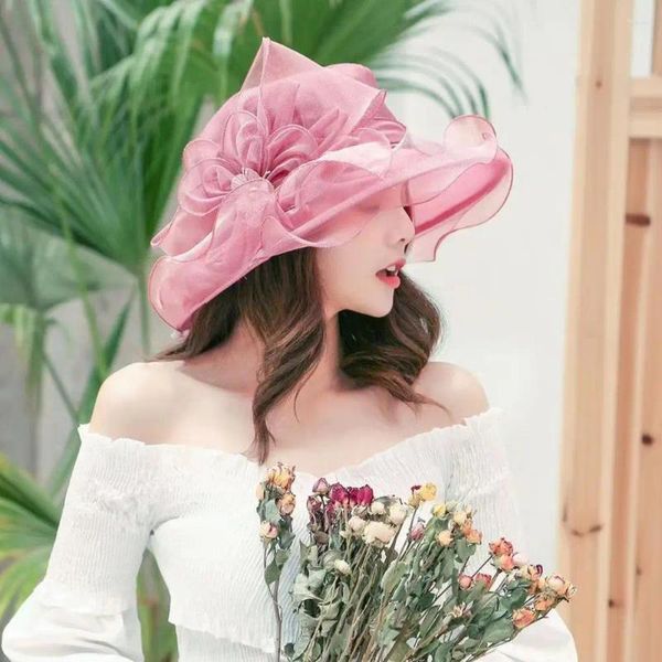 Berets Frauen Zylinder Elegante Blume Breite Krempe Sonne Für Retro Stil Party Bankett Kleidung Zubehör Outdoor