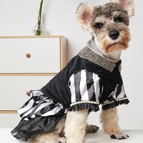 Hundebekleidung Luxus-Haustier-Hochzeitsrock-Kleid Schwarz-Weiß-Samt-Welpenkleidung