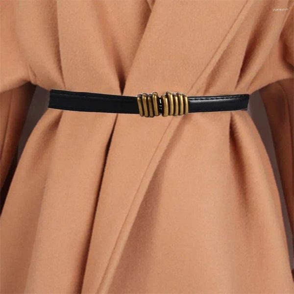 Cintos Coreano Liga Ajustável Fivela De Metal Lazer Feminino PU Cinto De Couro Círculo Cintura Cinta Fina Cintura Saia Decorações