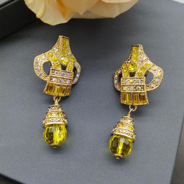 Ohrstecker Vintage Gelber Stein Zirkon Ausschnitt Tropfen Für Frauen Schmuck Runway Party T Show Fancy Trendy Boho INS Japan Korea