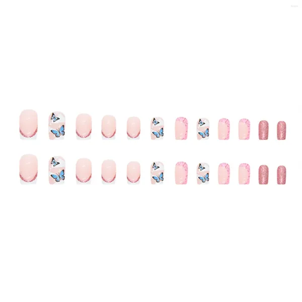 Künstliche Nägel, rosa, quadratisch, mit Glitzer-Dekor, langlebig, splittert nie, Komfort für Frauen und Mädchen, Nagelstudio