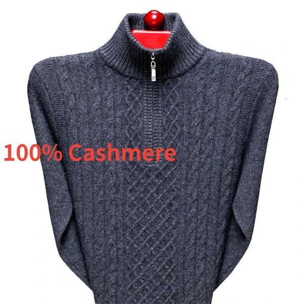 Chegada Moda Engrossada 100% Cashmere Homens Inverno Negócios Oversize Sweater Metade Alta Zip Pescoço Malha Plus Size S-5XL 6XL 240125