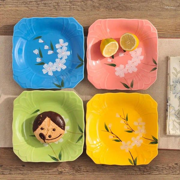 Piatti In Ceramica Giapponese Riso Al Forno Per Uso Domestico Dipinto A Mano Piatto Da Portata Di Frutta Ad Alta Estetica Pasto Quadrato Semi Di Melone Profondo