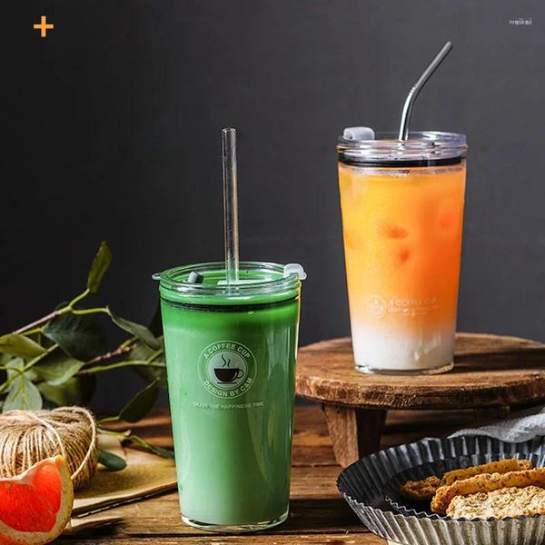 Canecas de vidro viagem palha copo garrafa reutilizável café portátil com criativo tumbler smoothie minimalismo frutas chá drinkware