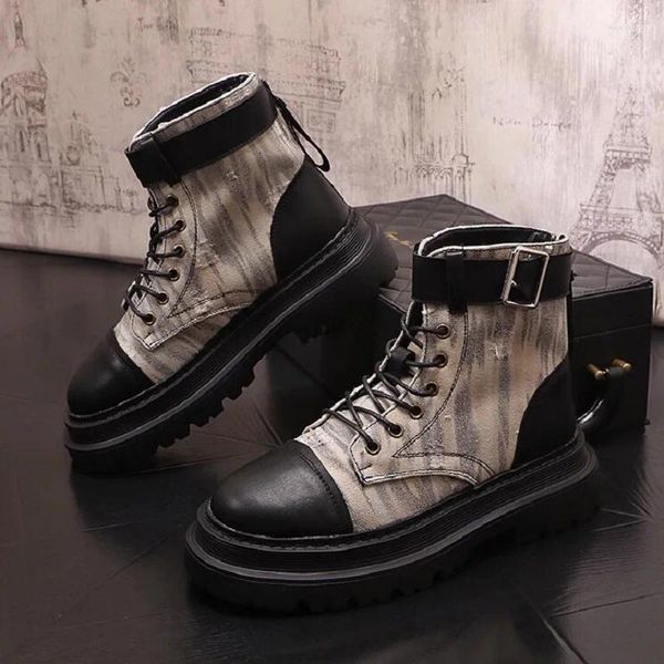 Botas Design Homens Britânico Casual Preto Marrom Retro Cowboy Tornozelo Masculino Flat 141