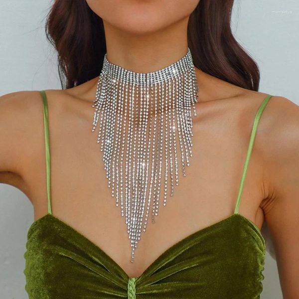 Correntes Cadeias de luxo Chain de strassl tassel colar de gargantilha feminino maxi jóias de partido étnico de cristal longo boho