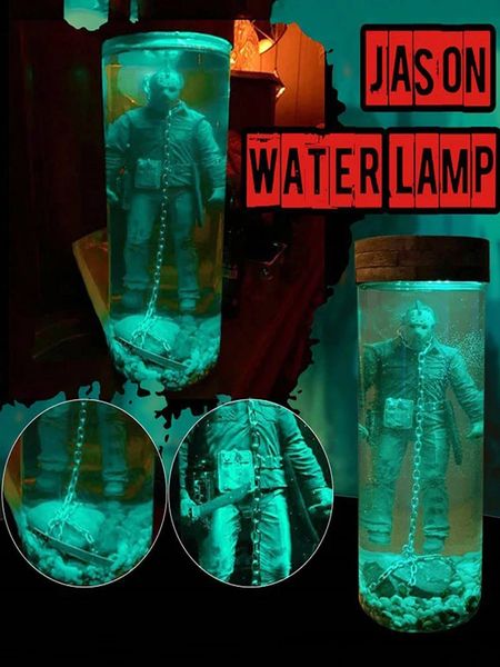 Friday Figure Fish Tank Ornament Il 13° Jason Voorhees Collector Lampada ad acqua Vive Scena finale Horror Souvenir Desk Decor 240129