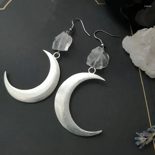 Orecchini pendenti Gotico Strega Luna e Orecchino di pietra grezza Guarigione a goccia Gioielli celesti creativi Regalo per le donne Tendenza Boho