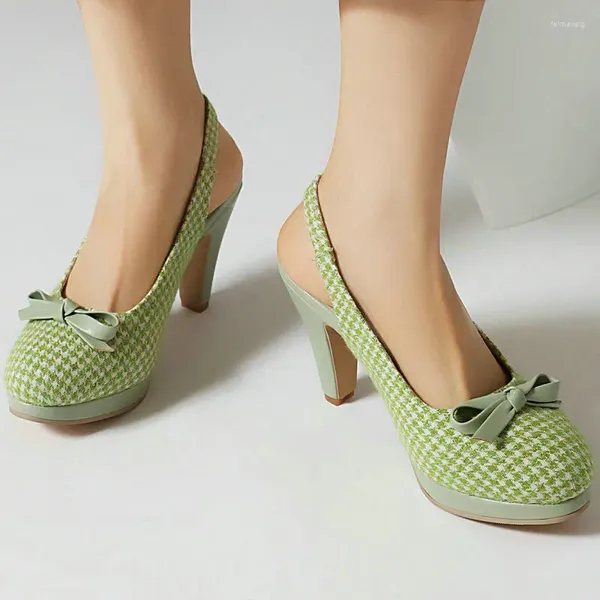 Сандалии мятно-зеленого цвета, твидовый узор с узором «гусиные лапки», классические женские туфли на платформе, на высоком каблуке с открытой пяткой, размер 34–48
