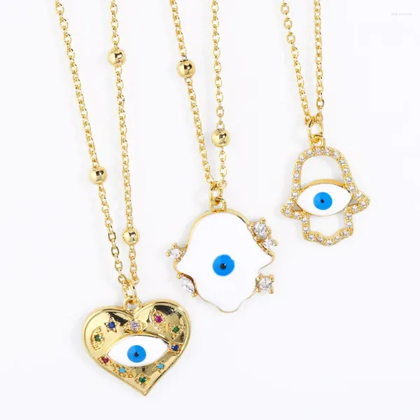 Kolye Kolyeler Emaye mavi kötü göz fatima kadınlar için bakır altın kaplama kalp şekli Yunan şanslı mücevher hediyeler nkeb755