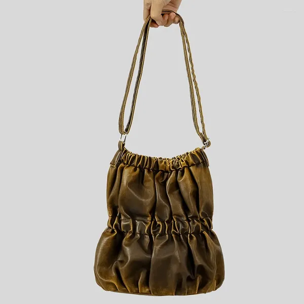 Вечерние сумки, винтажная сумка-ведро с рюшами, металлическая цветная сумка через плечо, тренд в стиле ретро, старая маленькая сумка, шикарная женская сумка 2024