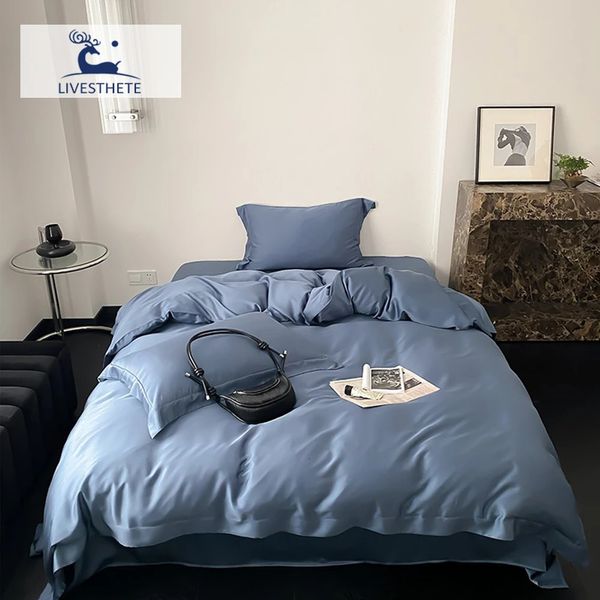 Liv-esthete jazz azul luxo 100% conjunto de cama seda rainha rei elegante capa edredão folha plana fronha roupa 240202