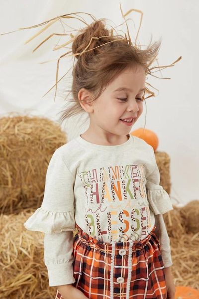 Abiti da ragazza Girlymax Autunno/Inverno Ringraziamento Neonate Gonna scozzese scozzese Abito da zucca Increspature grate Set sopra il ginocchio Abbigliamento per bambini