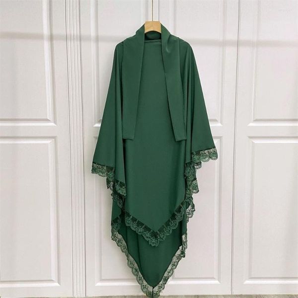 Abbigliamento etnico Donne in pizzo musulmano khimar grande hijab ramadan velo