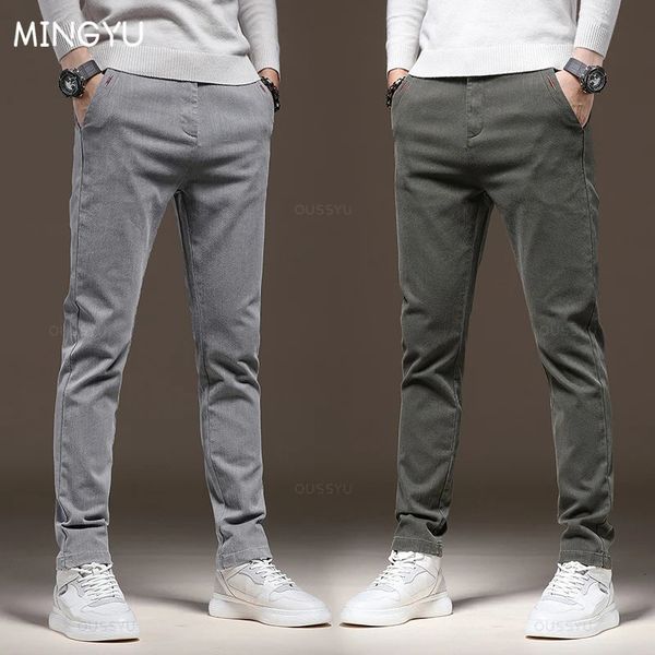 MINGYU Marke Klassische Arbeit Stretch Cargo Hosen Männer Baumwolle Slim Fit Grau Grün Korea Herbst Winter Dicke Casual Hosen Männlichen 240129