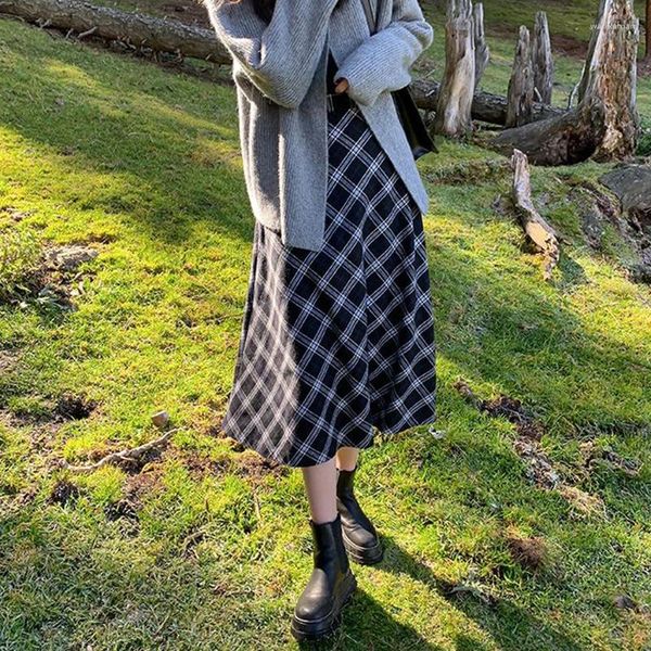 Gonne Donna Vintage scozzese lunga moda vita alta Streetwear A-Line gonna longuette casual autunnale Y2K femminile