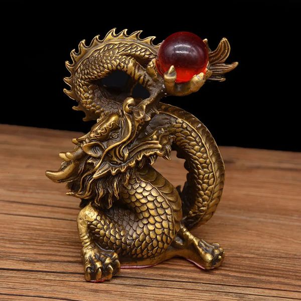 Bronze tradicional chinês zodíaco dragão auspicioso mascote feng shui presentes domésticos escritório casa sala de estar decoração 240123