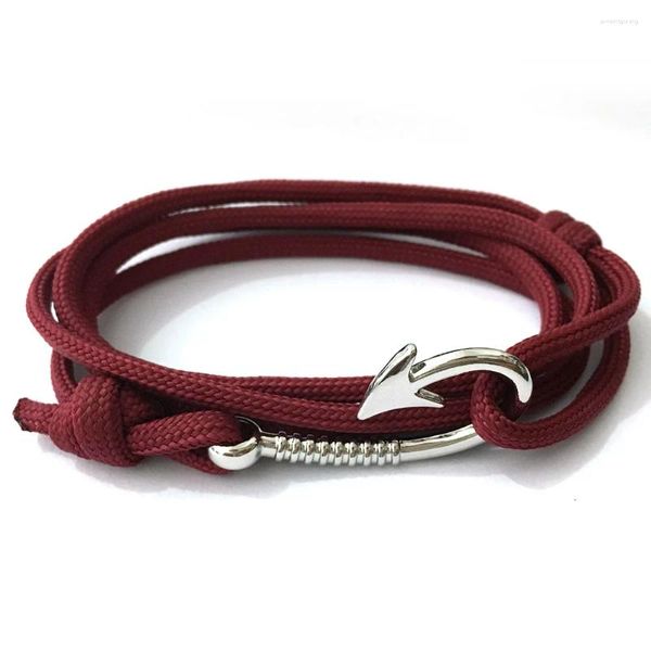 Braccialetti con ciondoli Braccialetti di corda intrecciata per uomo Donna Retro colore argento amo da pesca gioielli di sopravvivenza nautica polsini vichinghi SL048