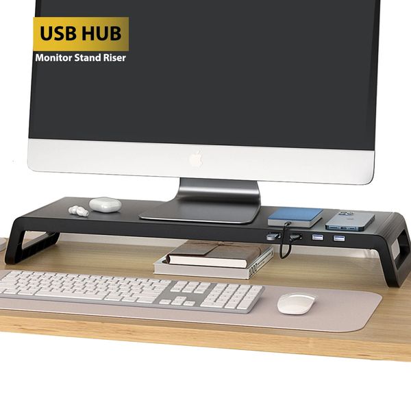 Monitor de mesa suporte para tensão reduzida do pescoço abs pernas alumínio riser com usb30 hub computador portátil desktop organizador 240125