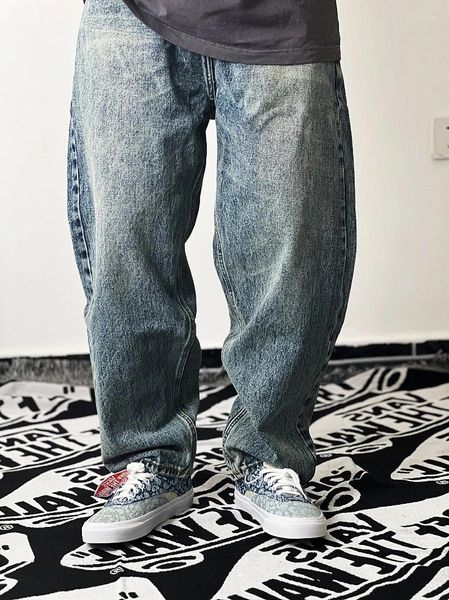 Herrenhose, japanische Vintage-Jeans, abgenutzt aussehende, verwaschene Jeans, Cross-Type, breite Version, Micro-Cone, Hip-Hop-Skateboarding