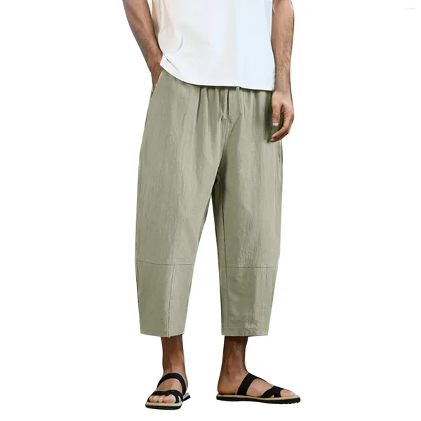Shorts masculinos casuais calças de linho 2024 corda pura solta primavera outono respirável verão praia e esportes fitness streetwear
