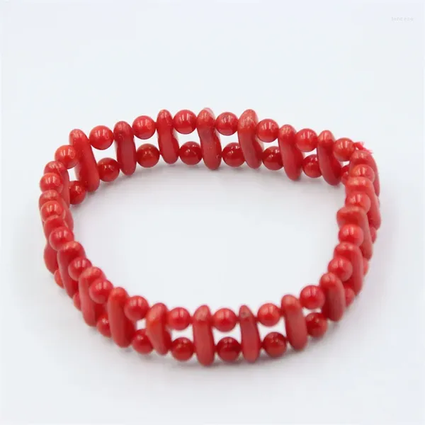 Link Armbänder DIY Unregelmäßige Zweig Charme Rote Meer Koralle Gestrickte Elastische Seil Schmuck Für Frauen Vintage Elegante Accessoires Geschenke party