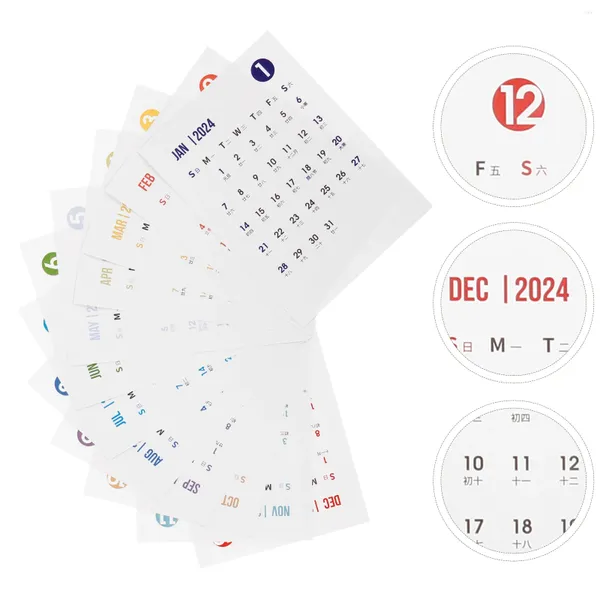 Envoltório de presentes 12 folhas calendário de mesa adesivos scrapbook bolso decorações bloco de notas não-secagem índice escritório