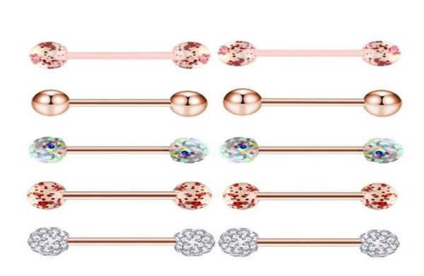 10 pçsset ouro rosa língua anéis de aço inoxidável acrílico brincos halteres corpo tragus piercing jóias mamilo anel7796199