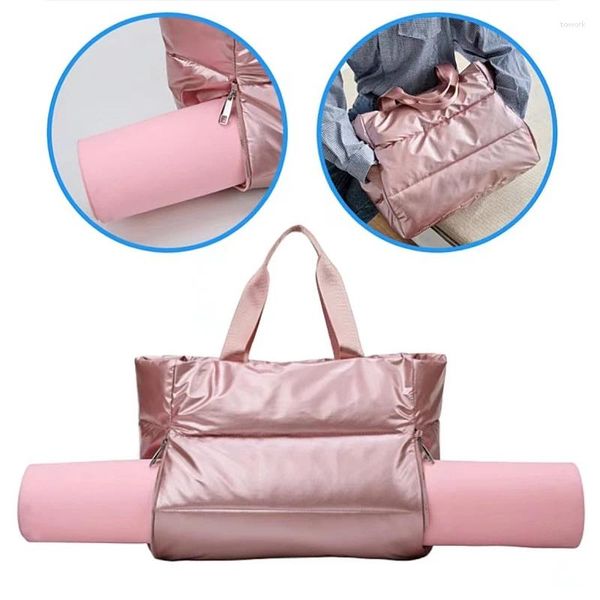 Sacos ao ar livre Inverno Quente Moda Yoga Mat Armazenamento Acolchoado Tote Designer Soft Puffy Mulheres Bolsas Nylon Algodão Ombro