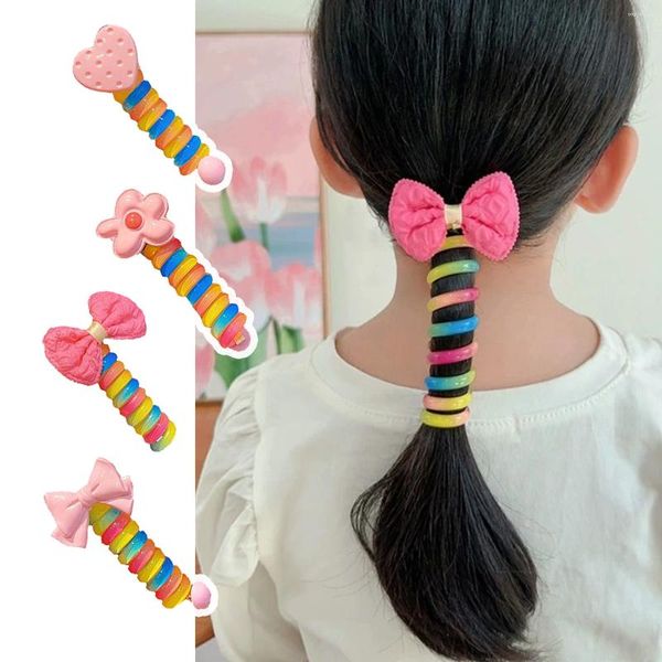 Accessori per capelli Elastici per fiocchi con fiori arcobaleno Dolce moda Amore Fasce per linea telefonica Supporti per coda di cavallo per ragazze