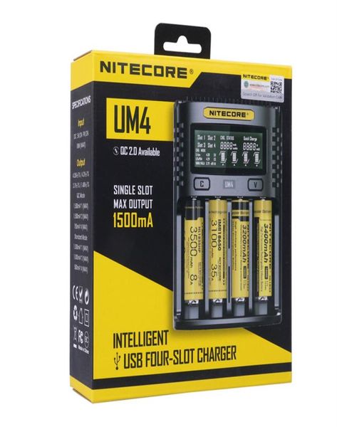 Зарядное устройство Nitecore UM4 Intelligent Circuitry Global Insurance liion 18650 21700 26650 Зарядные устройства для аккумуляторов с ЖК-дисплеем a301744579