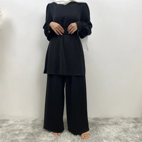 Abbigliamento etnico 2 pezzi Set coordinati Musulmano Casual Abaya Donna Top Camicetta Pantaloni a gamba larga Abito Turchia Dubai Arabo Islam Abito Eid Kaftan