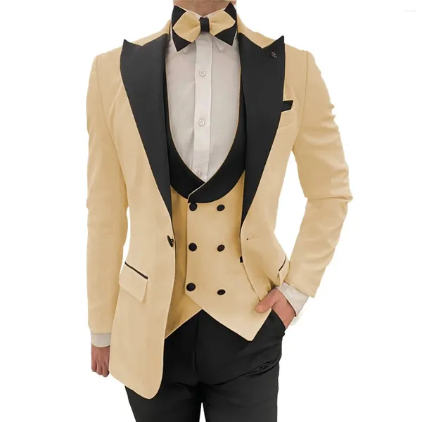 Herrenanzüge, formelle Herrenanzüge, 3-teilig, schwarz, mit spitzem Revers, einreihig, Blazer, Smoking, Hochzeit, Abschlussball, Party, Kleid, maßgeschneidert, Kostüm Homme