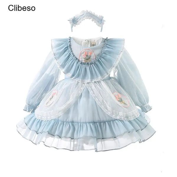 Abito da principessa per bambina con fascia per capelli Bambino spagnolo vintage Lolita Festa di compleanno Costumi Abbigliamento per bambini 28 anni Abiti 240126