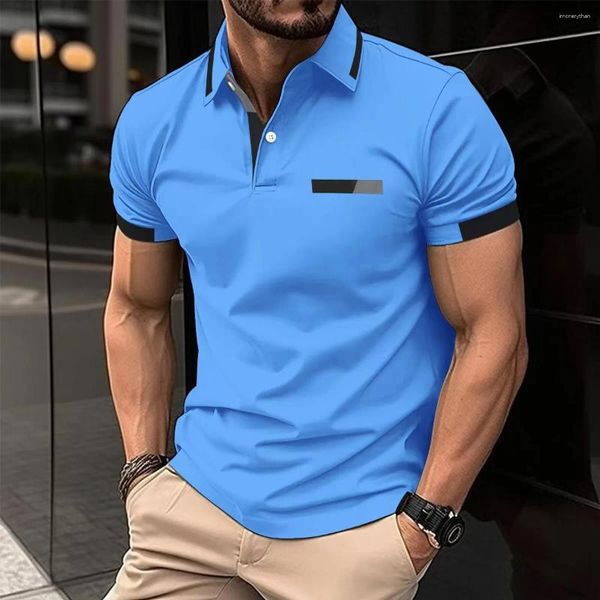 Herren-Poloshirts, Frühling und Sommer, einfarbig, Stehkragen, für Herren, langärmelig, mit Tasche, T-Shirts für Männer, groß, groß