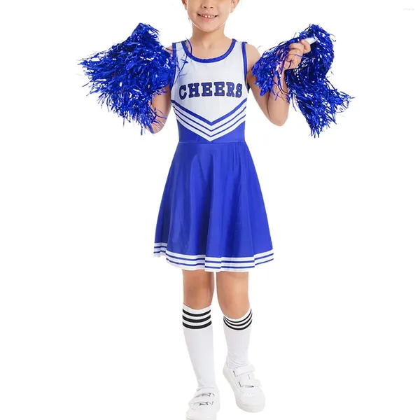 Bühnenkleidung Kinder Mädchen Cheerleader Kostüm High School Student Uniform Cheerleading Tanz Performance Musical Cosplay Kleid Socken Blumenset