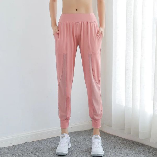 Verão mulheres soltas esporte calças de yoga perna larga jogger harem pant secagem rápida correndo calças malha respirável baggy sweatpants feminino 240202