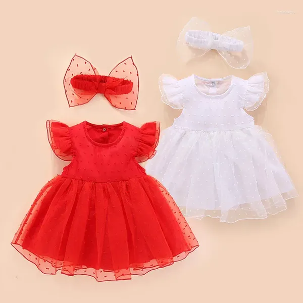 Vestidos de menina verão bebê vestido de princesa vermelho nascido meninas infantis 3 cores batizado para 0-12 meses