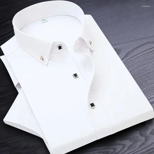 Camicie casual da uomo Taglie forti Abito da uomo Manica corta Slim Fit Solid Business Camicia bianca formale Uomo M-5XL Polsino francese Estate