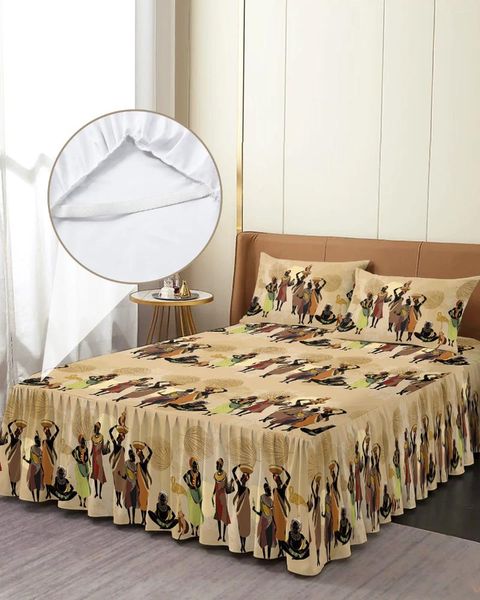 Saia de cama estilo étnico africano feminino preto elástico colcha com fronhas capa colchão conjunto cama folha