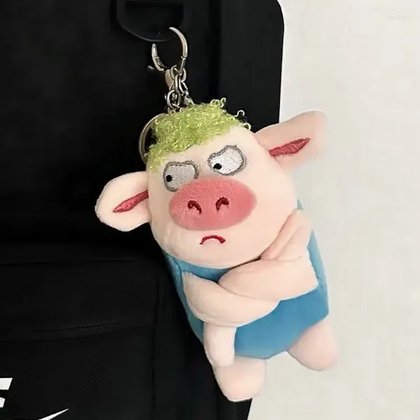 Anahtarlık sevimli hayvan anahtarlık komik yeşil saç peluş hayvanlar kızgın domuz bebek kolye anahtarlık araba sırt çantası dekorasyon yumuşak doldurulmuş oyuncak hediye