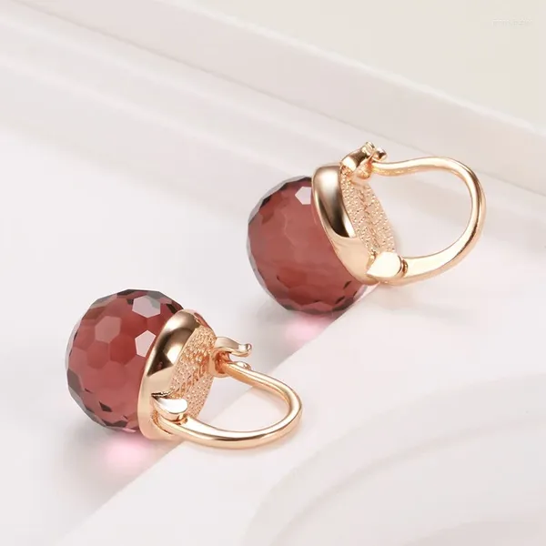 Ohrhänger, Glaskugel, Tropfenform, elegant, Hochzeit, edler Schmuck, Ohrhänger, Fußballschliff, smaragdroter Kristall-Clip, 585er Roségold