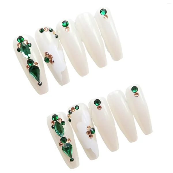 Накладные ногти зеленые золотые стразы с нежными бриллиантовыми украшениями для школы дизайна ногтей для домашнего использования