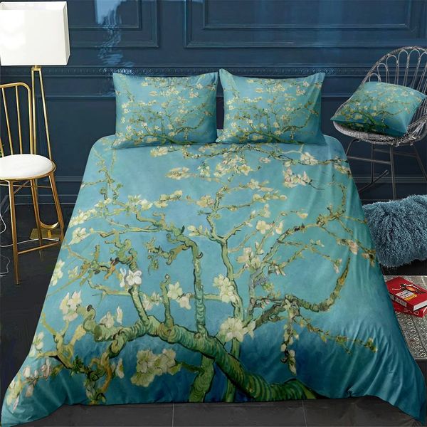 Set copripiumino Mandorlo in fiore di Van Gogh Biancheria da letto floreale per ragazza Piumino nordico Queen King Size 240131