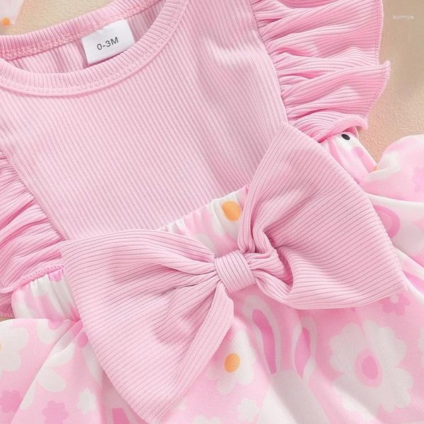 Set di abbigliamento Born Baby Girl Easter Outfit Ruffle Floral Pagliaccetto Body Fascia Abiti estivi